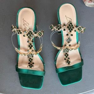 Windsor Satin Gem Caged Block Heels size 7